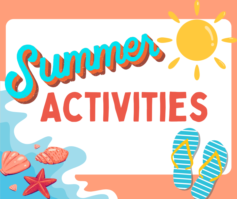  Coral border with ocean waves and flip flips with text Summer Activities 